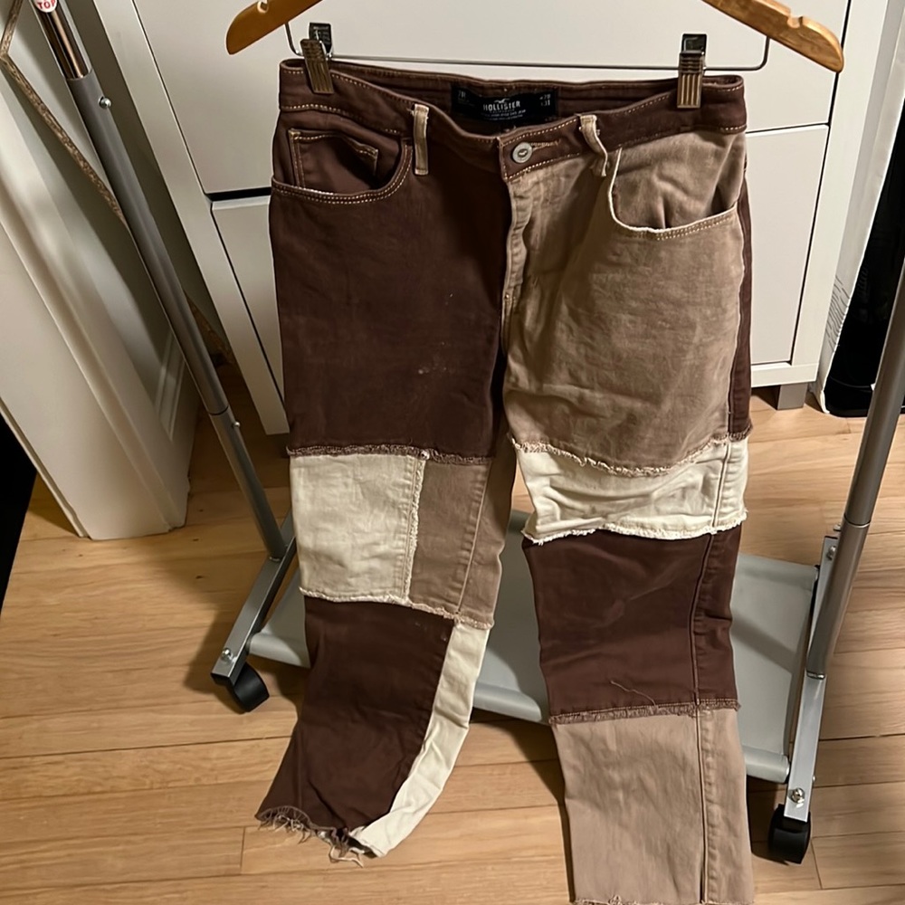 Hollister Brown Patchwork Ultra High Rise Dad Jeans